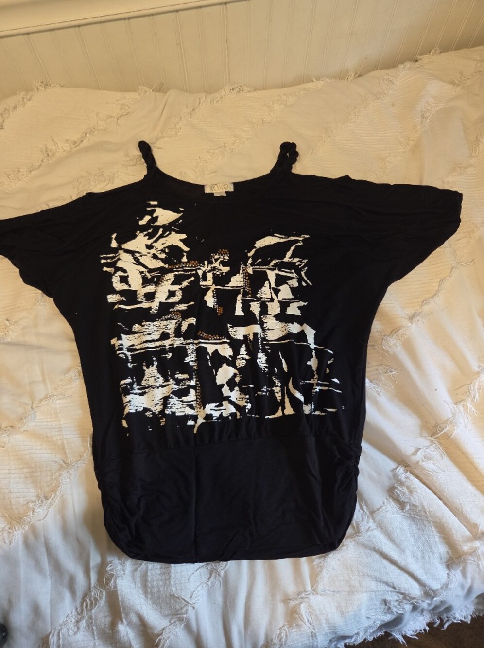 XOXO Black Tank with White Abstract Graphic